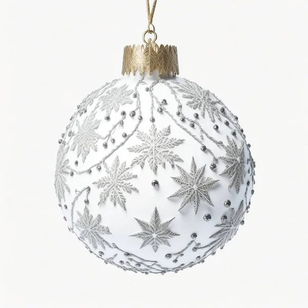 Isoliert Weißes Glas Weihnachtsschmuck Mit Schneeflockenelementen — Stockfoto