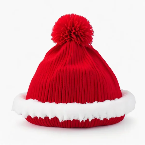 Κόκκινο Καπέλο Χιονιού Λευκό Φόντο — Φωτογραφία Αρχείου
