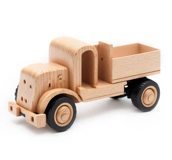 Wooden Toy Car White Background Isolated — Stock Photo, Image