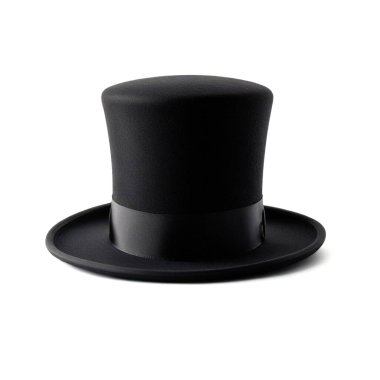 Sophisticated black top hat depicted in isolation, symbolizing timeless fashion and formality