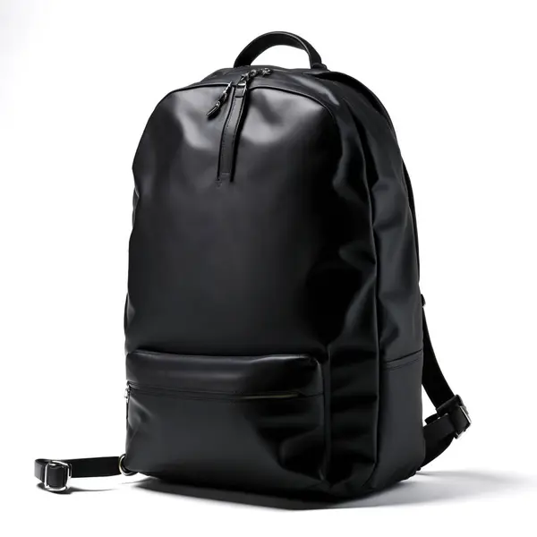 stock image Stylish black leather backpack with a modern design, isolated on a white background