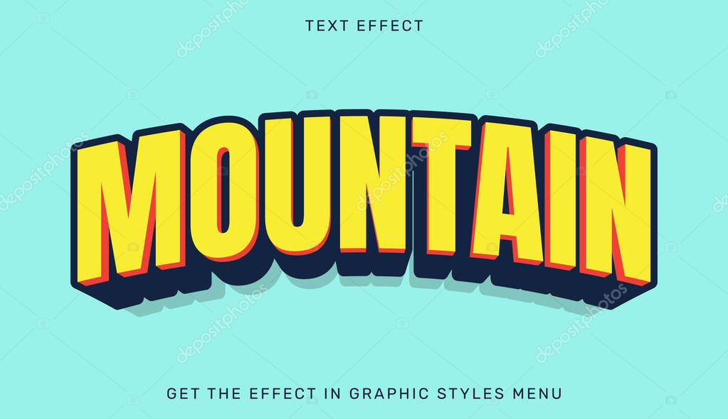 Mountain editable text effect in 3d style. Text emblem for advertising, branding, business logo