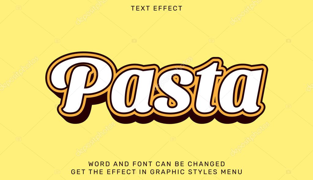 Pasta text effect template in 3d design. Text emblem for advertising, branding, business logo