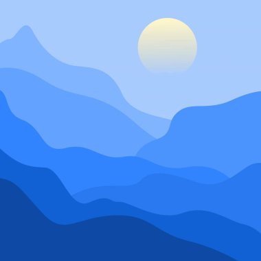 Dağ ve ay manzarası düz tasarım