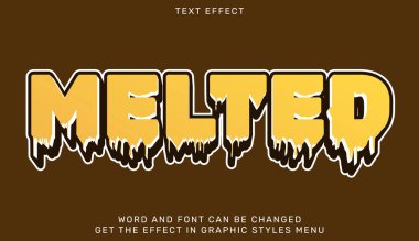 Erimiş metin efekti, altın bir görünüş ve damlayan bir dizayn, koyu bir arka planda yer alıyor. Cesur ve sanatsal bir görsel öğe gerektiren yaratıcı projeler için ideal