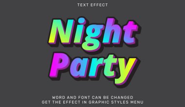 Olay tanıtımları için canlı gece partisi metin efekti tasarımı