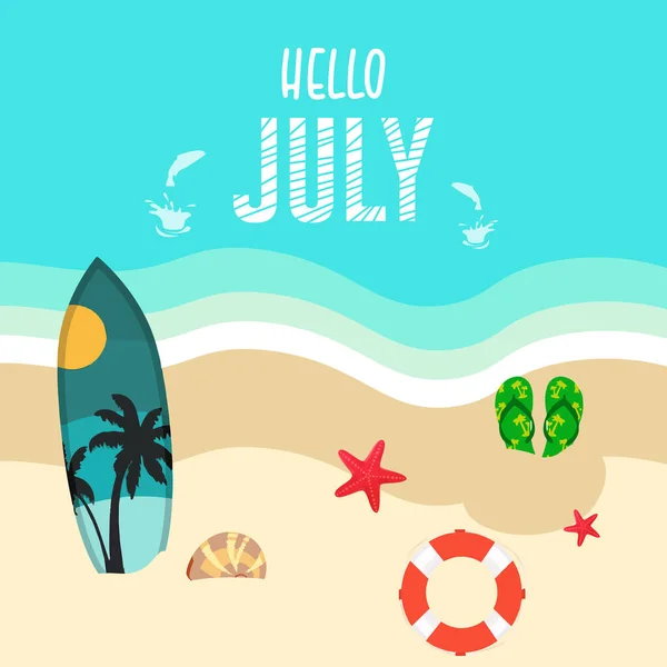 Welcome July Hello July Background Suitable Card Banner Poster — стоковый вектор