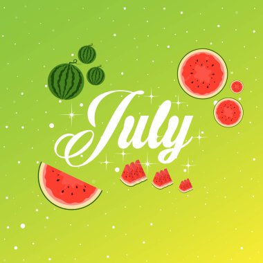 Hoş geldiniz Temmuz. Merhaba Temmuz vektör geçmişi. Kart, afiş ya da poster için uygun.