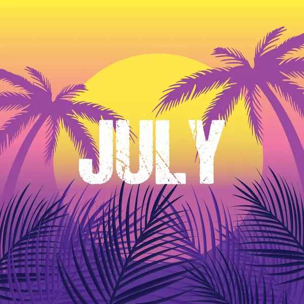 Welcome July Hello July Vector Background Suitable Card Banner Poster — Stock Vector