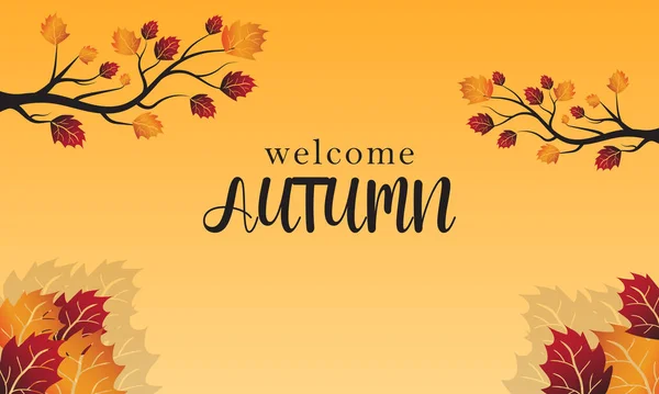 Ciao Autumn Welcome Autunno Vettore Sfondo Adatto Carta Banner Poster — Vettoriale Stock