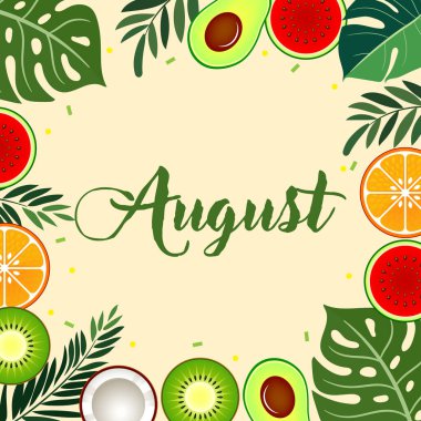 Merhaba Ağustos. Ağustos vektör geçmişine hoş geldiniz. Kart, pankart ya da poster için uygun