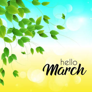  Merhaba March vektör arkaplan çizimi. Kart, pankart veya poster için uygundur.