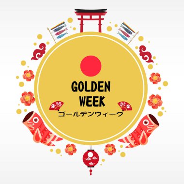 Altın hafta vektör illüstrasyonu. Ayrıca Altın Hafta olarak da bilinir. 29 Nisan - 5 Mayıs tarihleri arasında Japonya 'da çoklu resmi tatiller içeren bir tatil dönemidir.