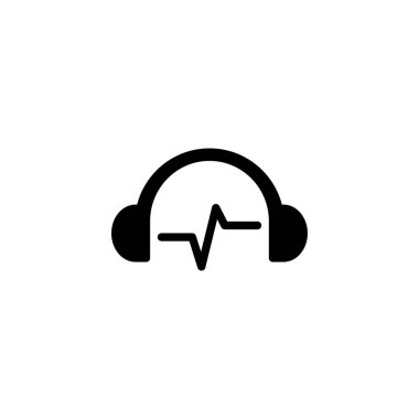 Kulaklıklı müzik ses dalgası logo şablonu tasarım vektör resimlemesi