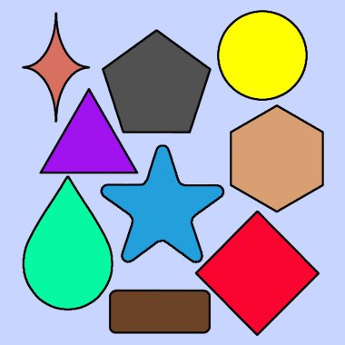 Renkli geometrik şekiller kümesi.