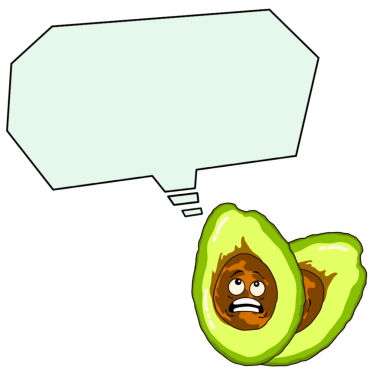 Boş konuşma balonlu bir avokado çizgi filmi.