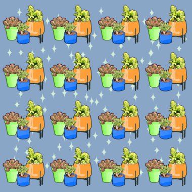 Saksıda yeşil bitkilerle kusursuz desen.