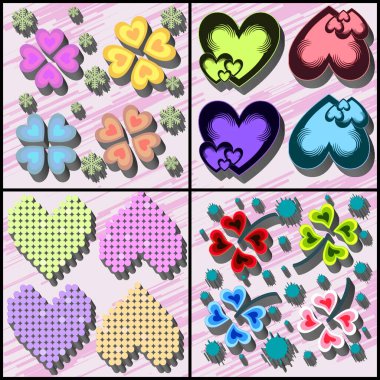 Dört kalp ve düğme seti