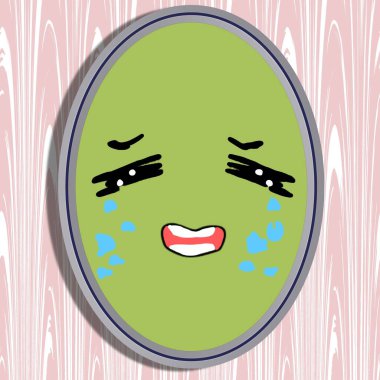 Yeşil gözlü ve yeşil gözlü sevimli yeşil canavarın vektör çizgi film karakteri. Cadılar Bayramı için yeşil arkaplan.