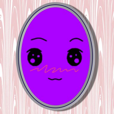 Mor arka planda izole edilmiş şirin uzaylı yüzünün vektör karikatür çizimi.