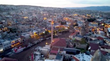 Drone flying over sunset Goreme, Cappadocia, Turkiye. High quality 4k footage