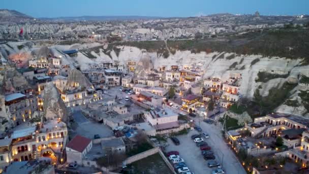 Drone Flying Sunset Goreme Cappadocia Turkiye High Quality Footage — Stockvideo