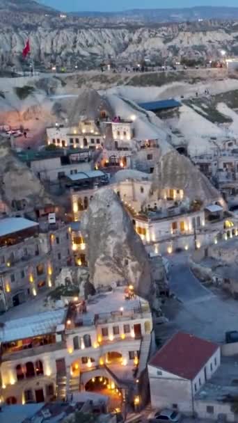 Drone Flying Sunset Goreme Cappadocia Turkiye High Quality Footage — Stok video