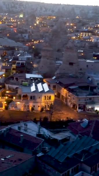 Drone Flying Sunset Goreme Cappadocia Turkiye High Quality Footage — Stok Video