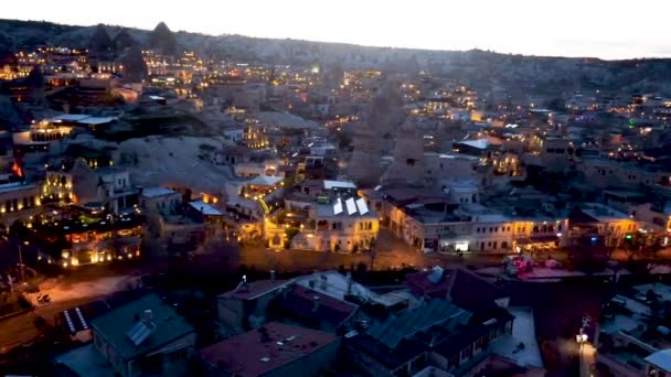 Drone Flying Sunset Goreme Cappadocia Turkiye High Quality Footage — Vídeo de Stock