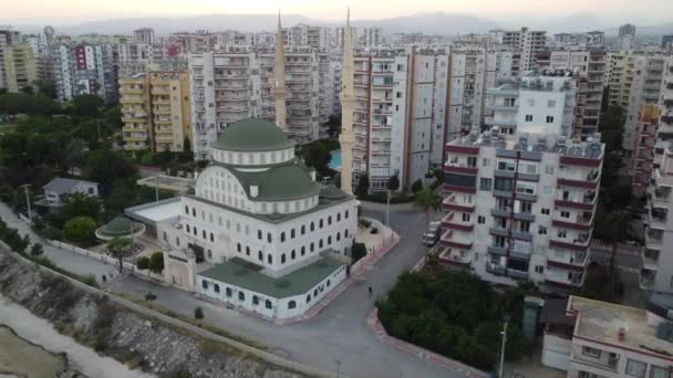 Vista Aérea Mezquita Mersin Atardecer Pavo Imágenes Alta Calidad — Vídeos de Stock