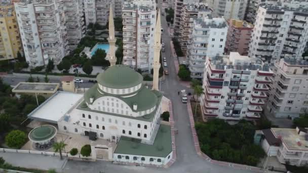 Vista Aérea Mezquita Mersin Atardecer Pavo Imágenes Alta Calidad — Vídeos de Stock