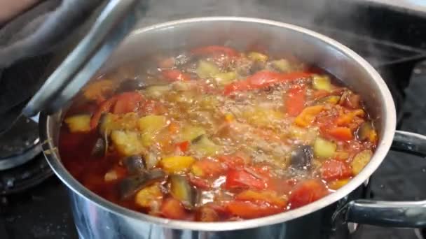 Very Tasty Beef Lentil Soup Being Cooked Stove Cook Cooking — Stock Video