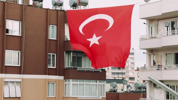 Bandera Turca Ondeando Viento Imágenes Alta Calidad — Vídeos de Stock