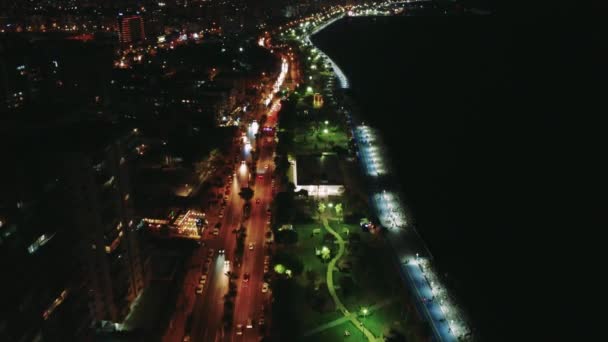 Vista Aérea Tiro Terraplén Noche Ciudad Mediterránea Mersin Turquía Imágenes — Vídeos de Stock