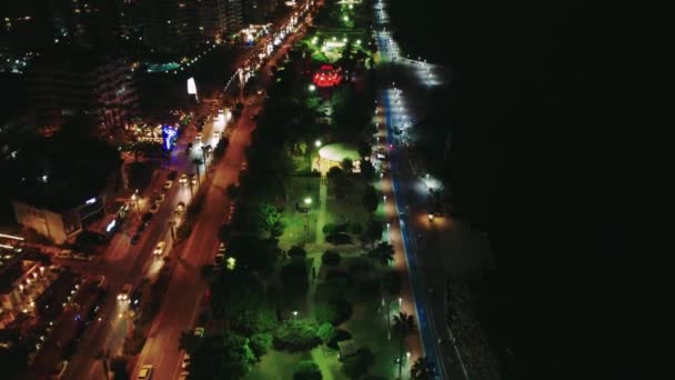 Аэрофотосъемка Набережной Ночь Средиземноморский Город Мерсин Турция Высококачественные Кадры — стоковое видео