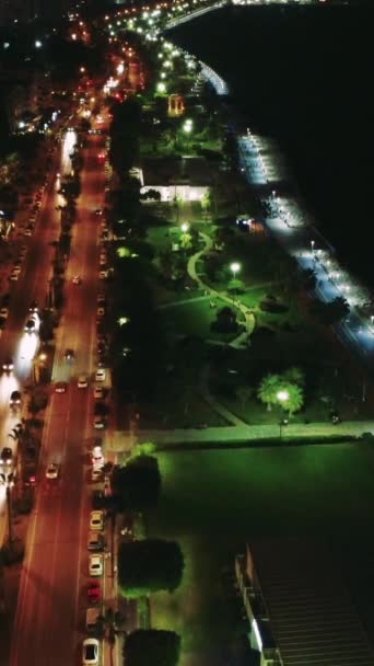 Akdeniz Kenti Mersin Gece Saatlerinde Çekilen Setin Havadan Görüntüsü Yüksek — Stok video
