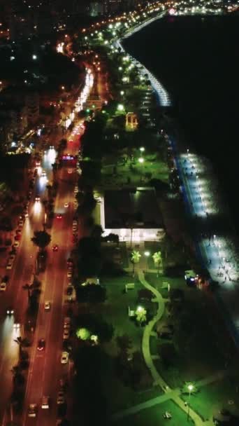 Vista Aérea Tiro Terraplén Noche Ciudad Mediterránea Mersin Turquía Imágenes — Vídeos de Stock