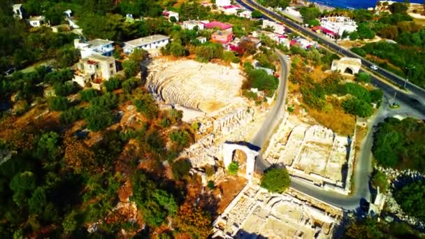 Anfiteatro Antigua Ciudad Del Ágora Cielo Dramático Atardecer Mersin Turquía — Vídeos de Stock