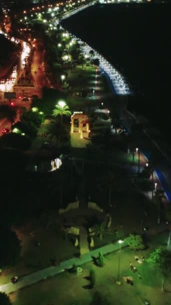Aerial View Shot Embankment Night Mediterranean City Mersin Turkey High — Stock Video