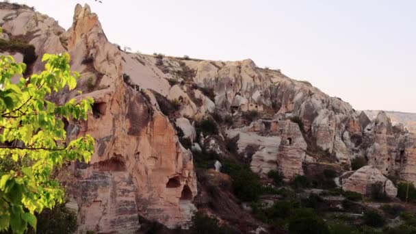 Goreme National Park Rock Formations House Structures Interesting Rock Forms — Stock Video