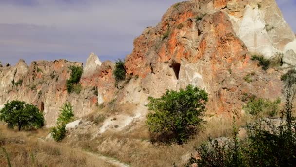 Goreme Nationalpark Gibt Felsformationen Und Häuserstrukturen Interessante Felsformen Bildeten Sich — Stockvideo