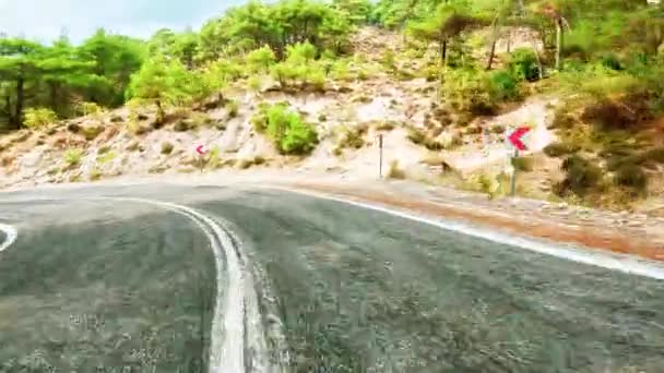 Road Resa Med Bil Längs Bergsvägar Och Ormbunkar Sanset Turkiet — Stockvideo