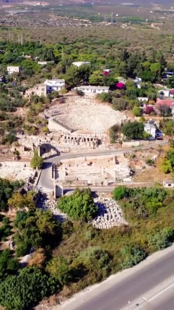Amfiteater Kota Kuno Agora Sebaste Antik Kenti Dramatis Matahari Terbenam — Stok Video