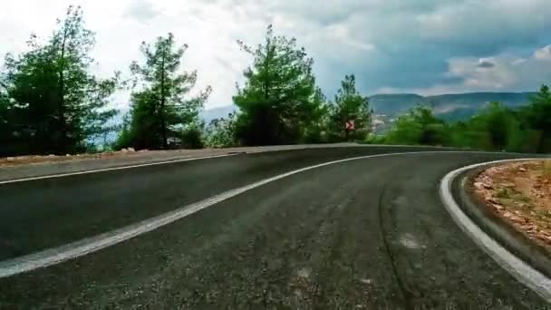 Viaje Por Carretera Coche Largo Las Carreteras Montaña Serpentinas Sanset — Vídeos de Stock