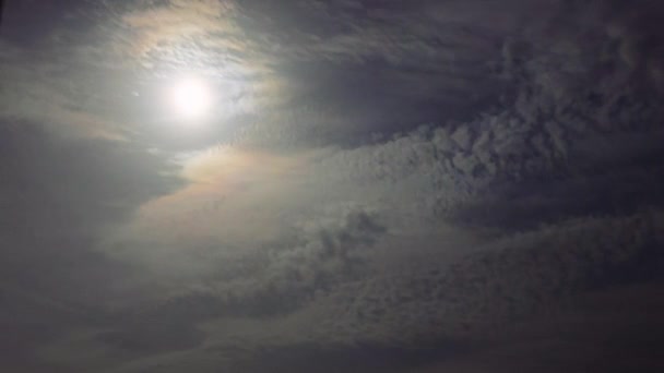 Захватывающее Время Полной Луны Темную Ночь Дрейфующими Облаками Видео Изящно — стоковое видео