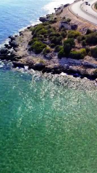 Drone Terbang Atas Garis Pantai Dari Kalkun Mediterania Musim Panas — Stok Video