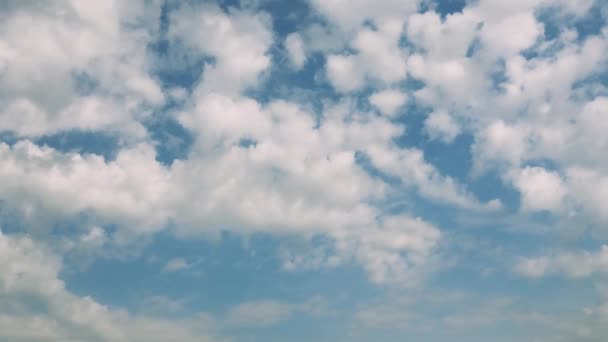 タイムラプスでは 曇った層が青空の空の広がりを通って漂い 反対方向に水平に移動する高い雲を持つ魅惑的な雲の景色を作り出します — ストック動画