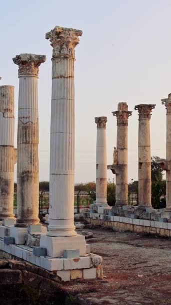 Columnas Romanas Encuentran Mersin Turquía Restos Antigüedad Columnas Romanas Robustas — Vídeos de Stock