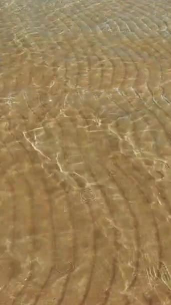 リップルは砂の底で踊り 美しさを高める明確な青い水を踊ります リップルは魅惑的なパターンを作り出し 海を落ち着かせる証拠です 日光はリップルを通って流れ 穏やかな海を照らします — ストック動画