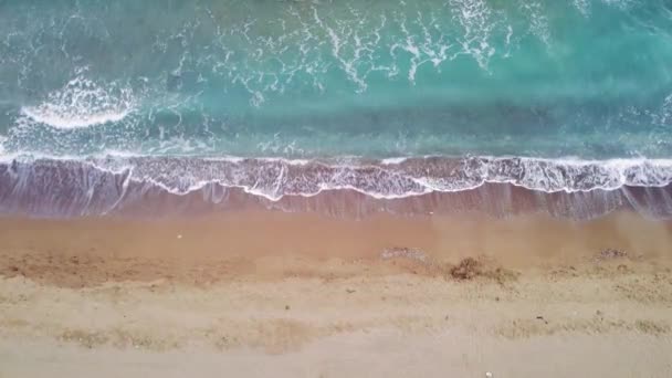 Aerial Drone Captures Ecology Ocean Waves Meeting Mersins Beach Ocean — Stock Video